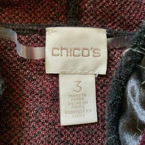 CHICO'S Sequin Beaded Cardigan Sweater Sz 3 (XL) Black/Red 3/4 Sleeve Faux Fur - Picture 10 of 16